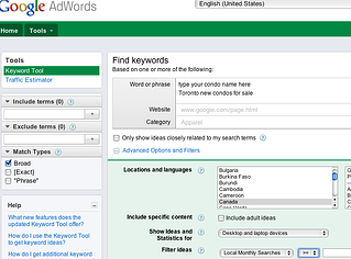 SEO keyword tool condo marketing
